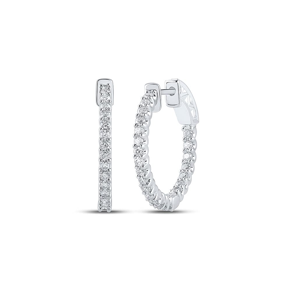 14K White Gold Round White Diamond Hoop Earrings for Women - 1 CTTW Dazzlingrock Collection | Elegant & Timeless Jewelry for Parties, Weddings & Everyday Wear