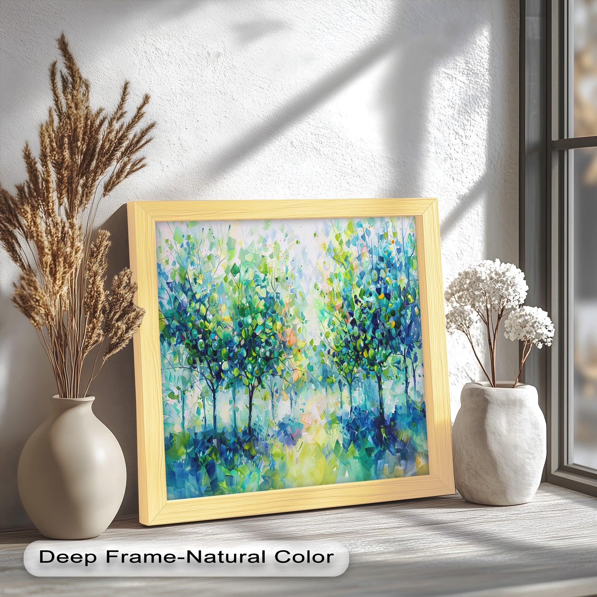 Blue & Green Forest Landscape Abstract Nature Oil Painting - Handmade Canvas Wall Art for Living Room, Bedroom & Office Decor