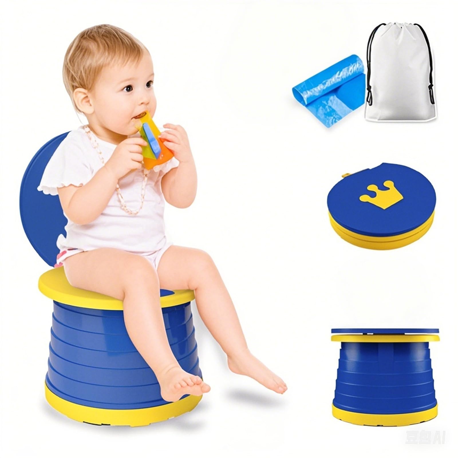 Foldable Portable Potty Seat for Toddlers - Kids Travel Training Toilet Chair with Storage Bag | Indoor & Outdoor Use for Home, Camping, Travel & Emergency Situations (Blue)