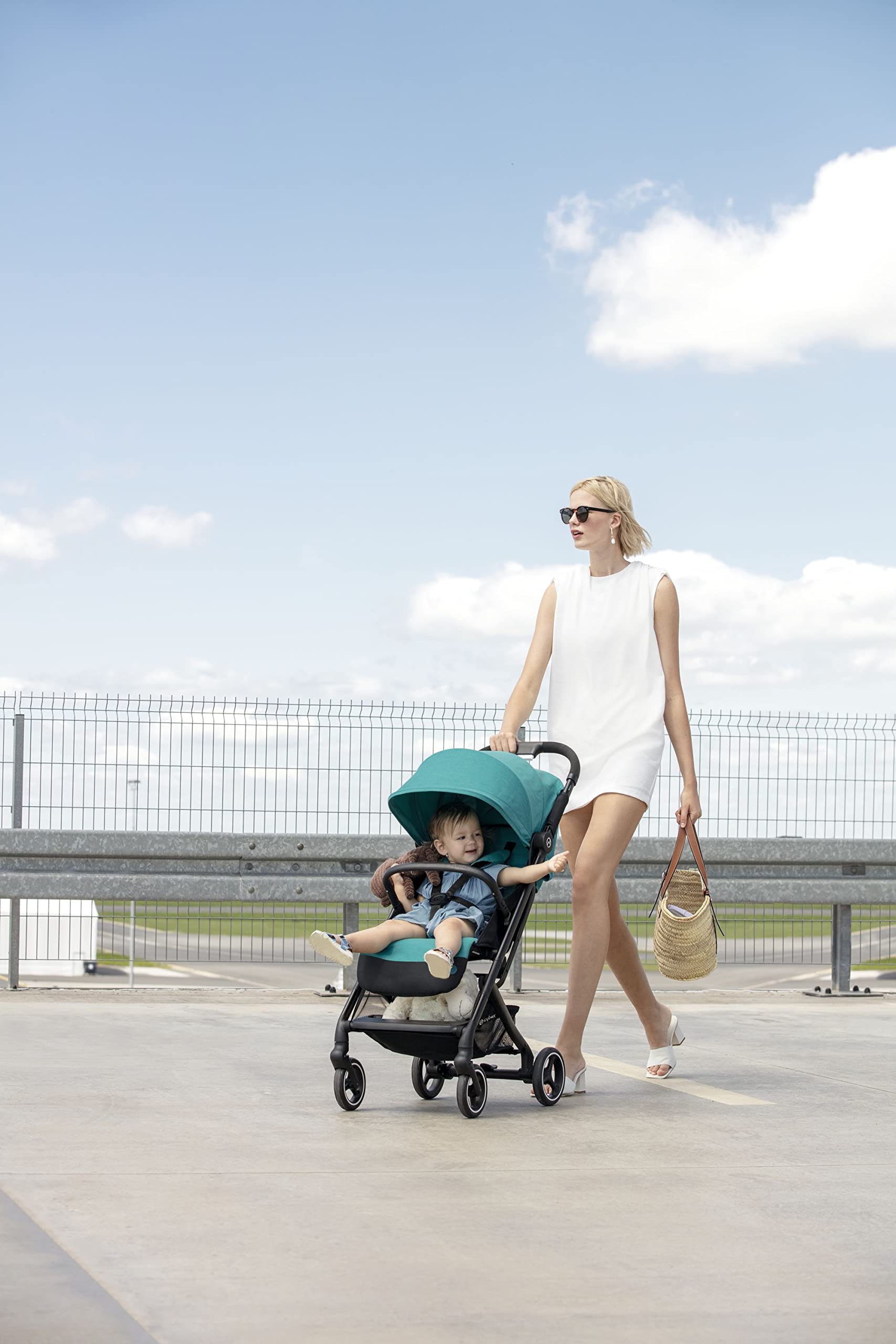 CYBEX Beezy Lightweight Compact Fold Travel Stroller for Baby - Compatible with All CYBEX Infant Car Seats, Stands Upright for Storage, Multiple Recline Positions, Easy to Carry - River Blue | Perfect for Air Travel, City Walks & Everyday Use