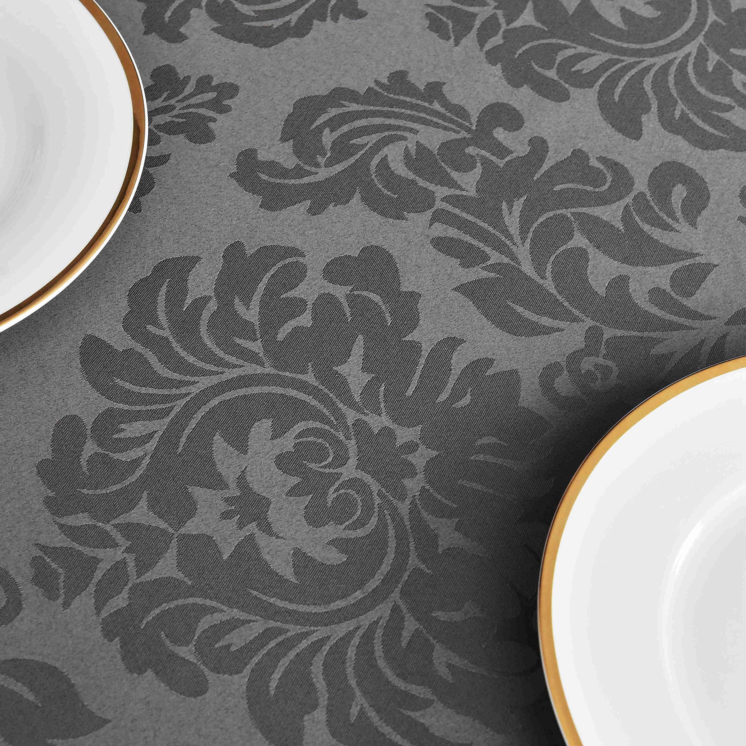 Premium Jacquard Tablecloth - Spillproof & Wrinkle Resistant Heavyweight Damask Pattern Table Cover for Kitchen, Dining, Restaurant - 52x70 Inch Charcoal Gray - Perfect for Indoor Dinner Parties & Outdoor Picnics