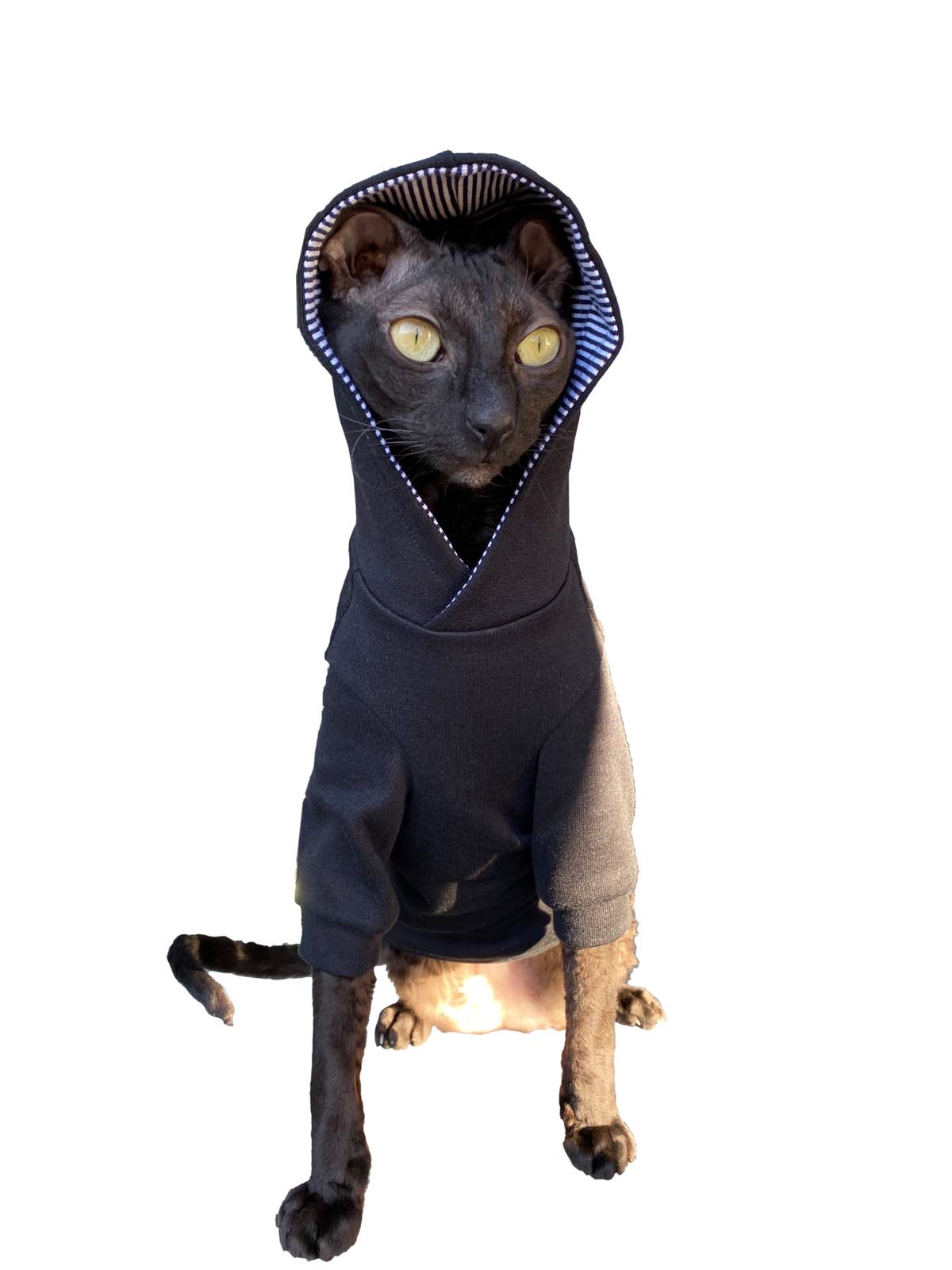 Black Hoodie for Sphynx Cats - Soft & Warm Hairless Cat Clothes (Size S) - Perfect for Indoor Winter Wear & Stylish Pet Fashion
