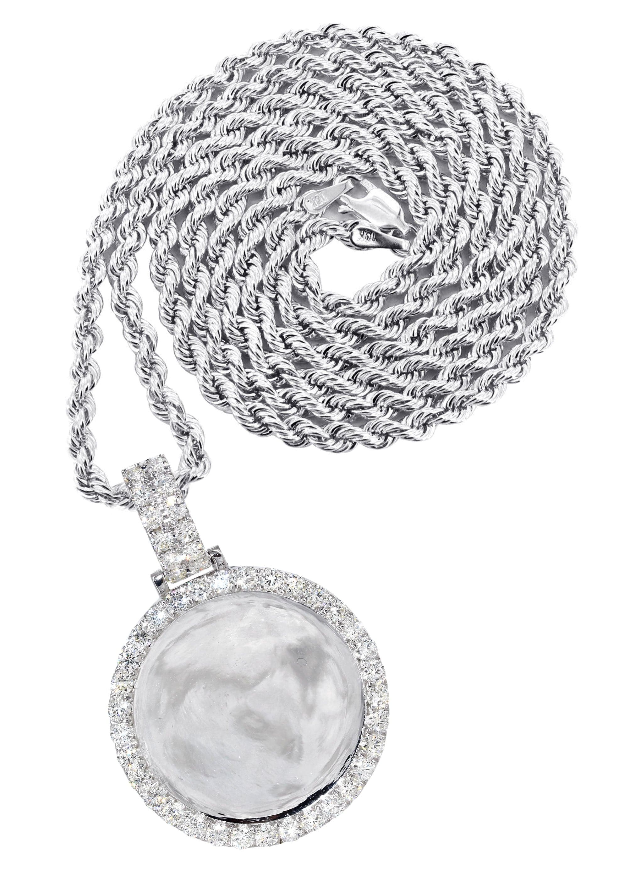 14K White Gold Diamond Round Picture Pendant Necklace - 3.11 Carats, 20.6 Grams | Elegant Jewelry Gift for Women, Perfect for Anniversaries, Weddings & Special Occasions