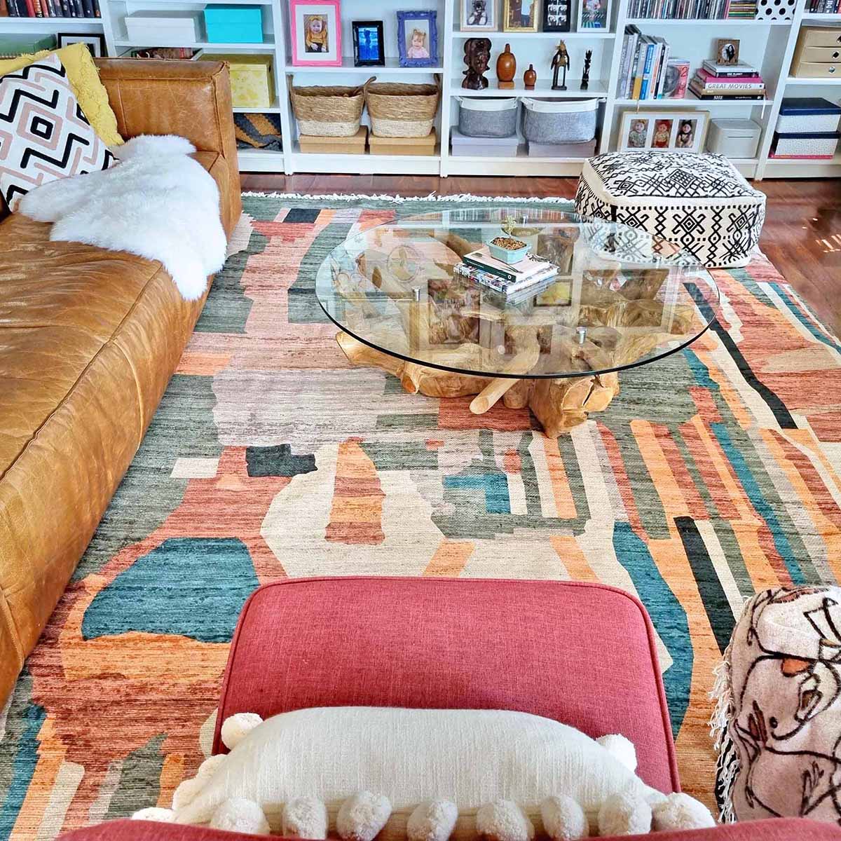 Abstract Tribal Fern Design PET Rug - Non-Slip Eco-Friendly Indoor/Outdoor Floor Mat for Living Room, Bedroom, Patio Decor