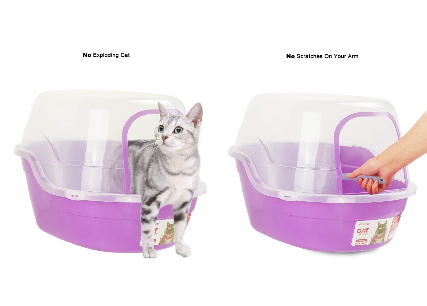 Extra Large Covered Litter Box for Cats - Jumbo Hooded Cat Litter Pan Holds 2 Small Cats Simultaneously, Purple by Petphabet - Perfect for Multi-Cat Homes & Small Spaces