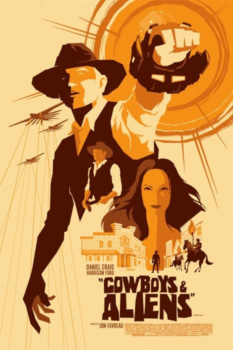 Cowboys and Aliens Movie Poster - Tom Whalen Art Print for Home & Office Decor, Sci-Fi Western Wall Art