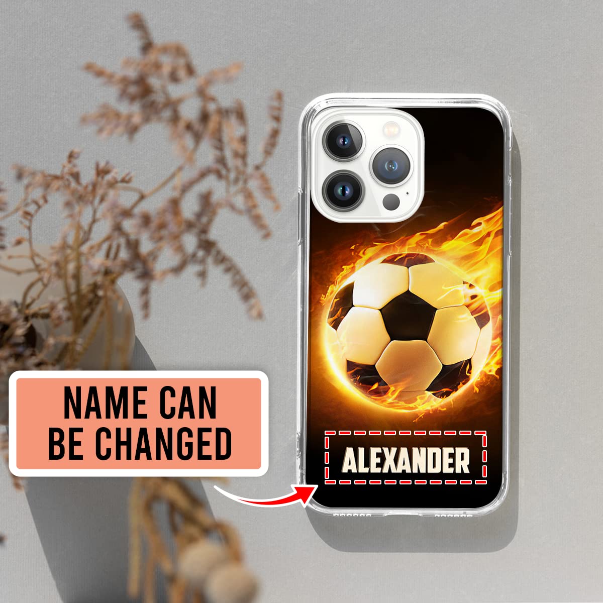 Custom Soccer Phone Case with Name - Personalized Sport Design Cover for iPhone 16/15/14/13/12/11/XR/X/XS/8/7/Plus/Mini/Pro/Max - Perfect Gift for Soccer Lovers, Men & Boys - Great for Games, Training & Daily Use