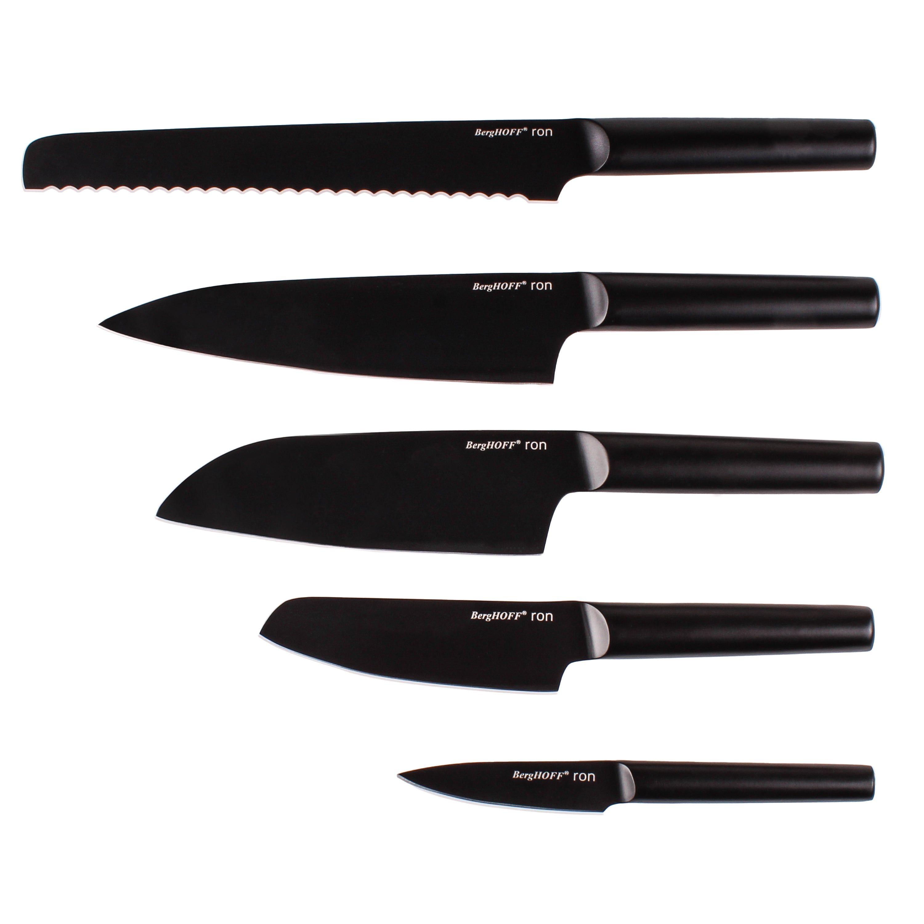 BergHOFF Ron 6-Piece Stainless Steel Knife Block Set - Black | High-Quality Kitchen Knives for Professional Chefs & Home Cooking | Perfect for Slicing, Dicing & Food Prep
