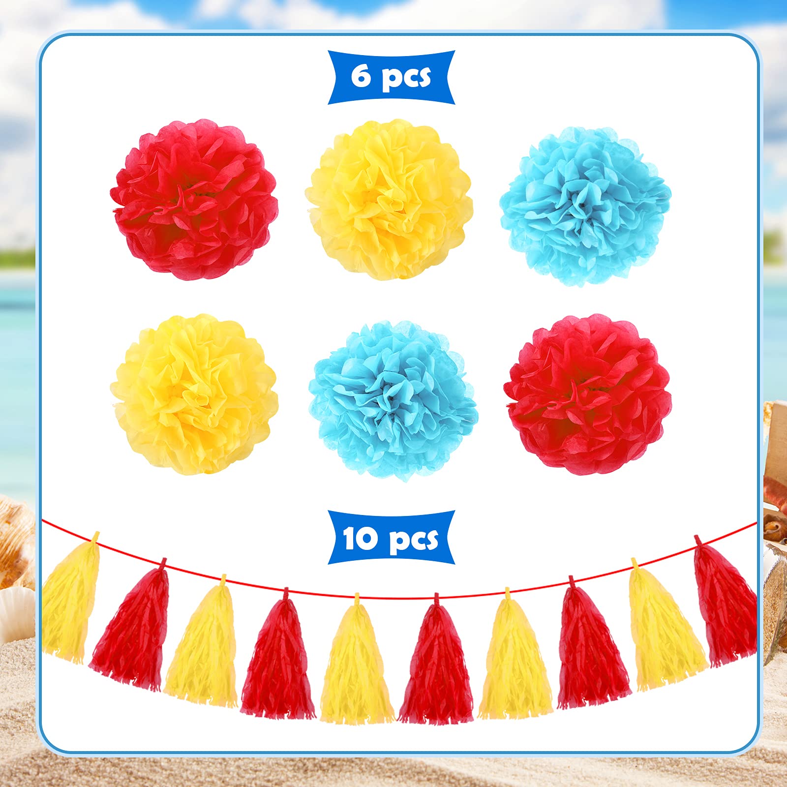 Sumind 46-Piece Beach Birthday Party Decorations Set - Summer Pool Party Supplies with Beach Balls, Banner, Cake Toppers, Hanging Swirls & Balloons - Perfect for Hawaiian Luau, Poolside Celebrations & Tropical Themed Events