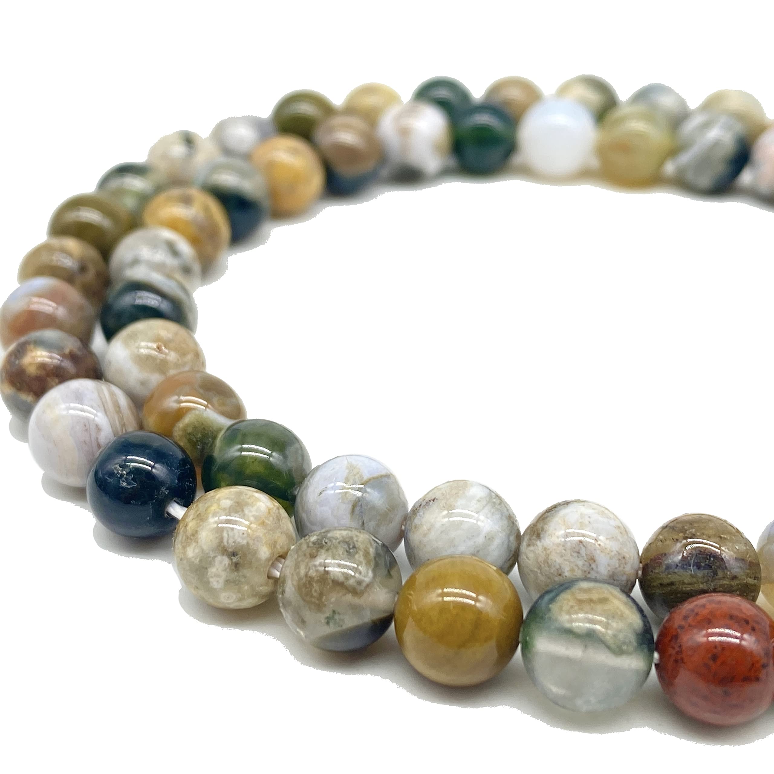 Premium Australian Ocean Jasper Beads (8mm) - Natural Healing Crystal Stones for Jewelry Making - Smooth Round Beads for Bracelets, Necklaces & Rings - DIY Craft Supplies for Men & Women - Perfect for Meditation, Energy Work & Spiritual Healing