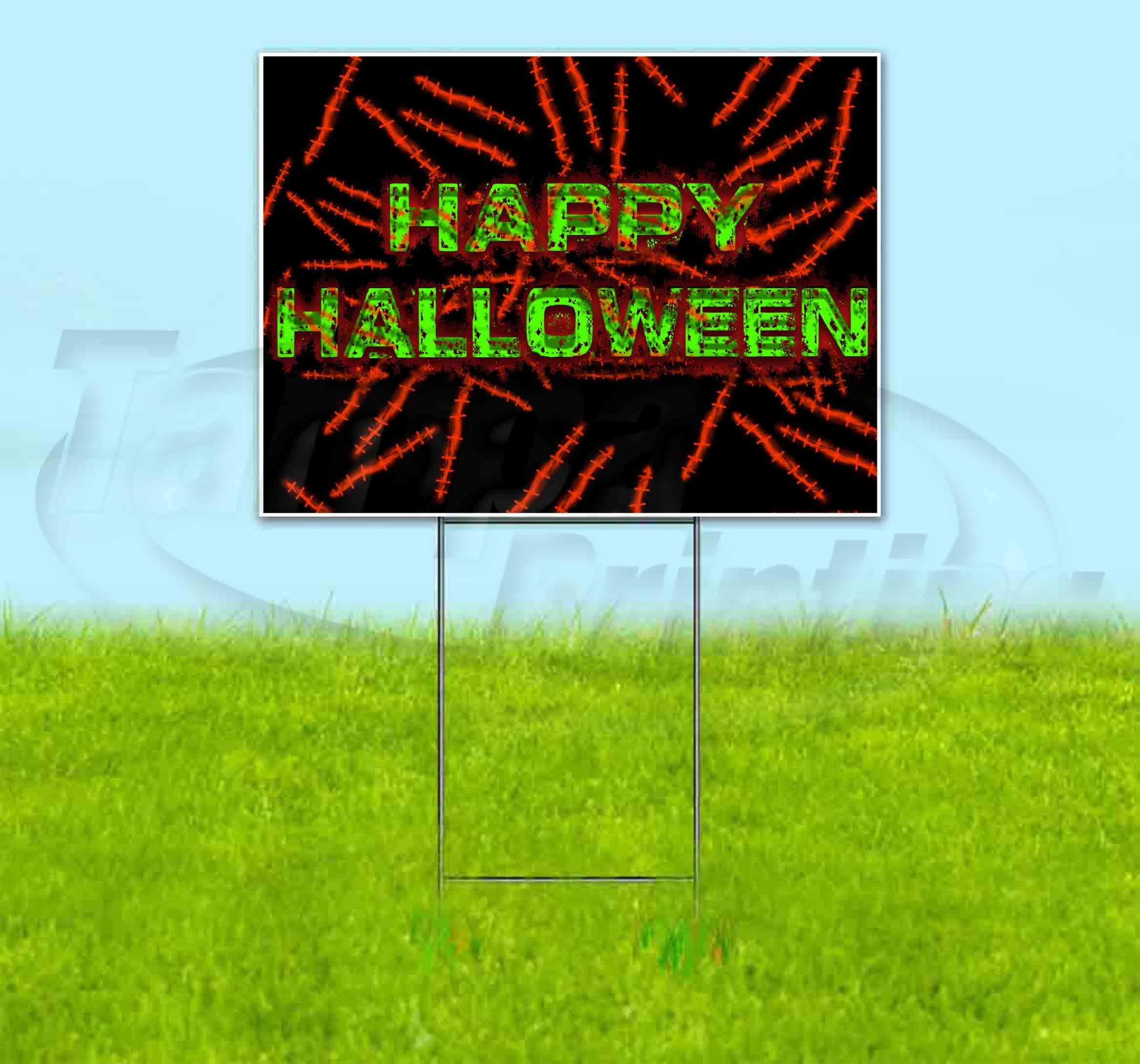 Happy Halloween V3 Stitches 18x24 Inch Yard Sign with Metal Step Stake - Bulk Discounts & Multi-Pack Options - Durable Outdoor Decoration for Halloween Party, Front Yard Display & Neighborhood Decor - Made in USA