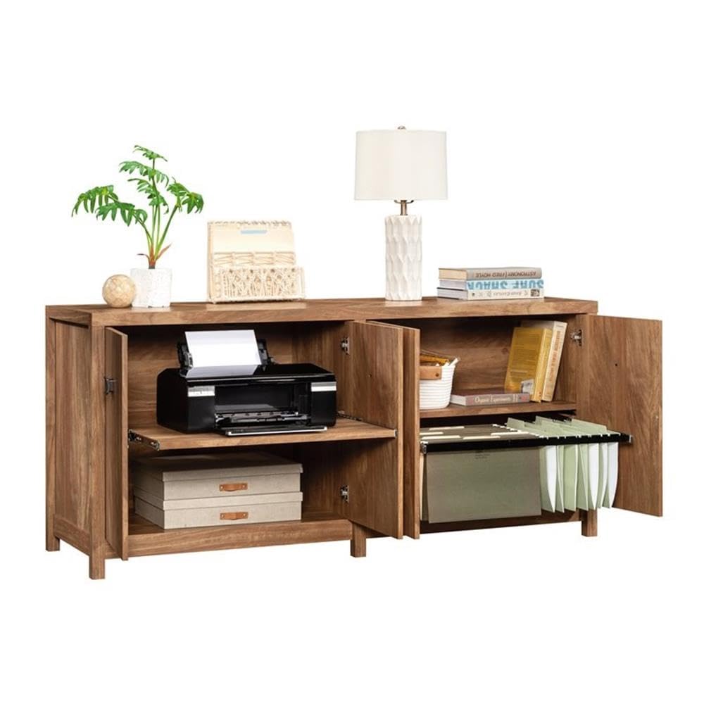 Sauder Cannery Bridge Office Credenza with Doors - Sindoori Mango Finish | Home Office Storage Cabinet with Shelves & Drawers | Perfect for Home Office, Study Room or Workspace Organization