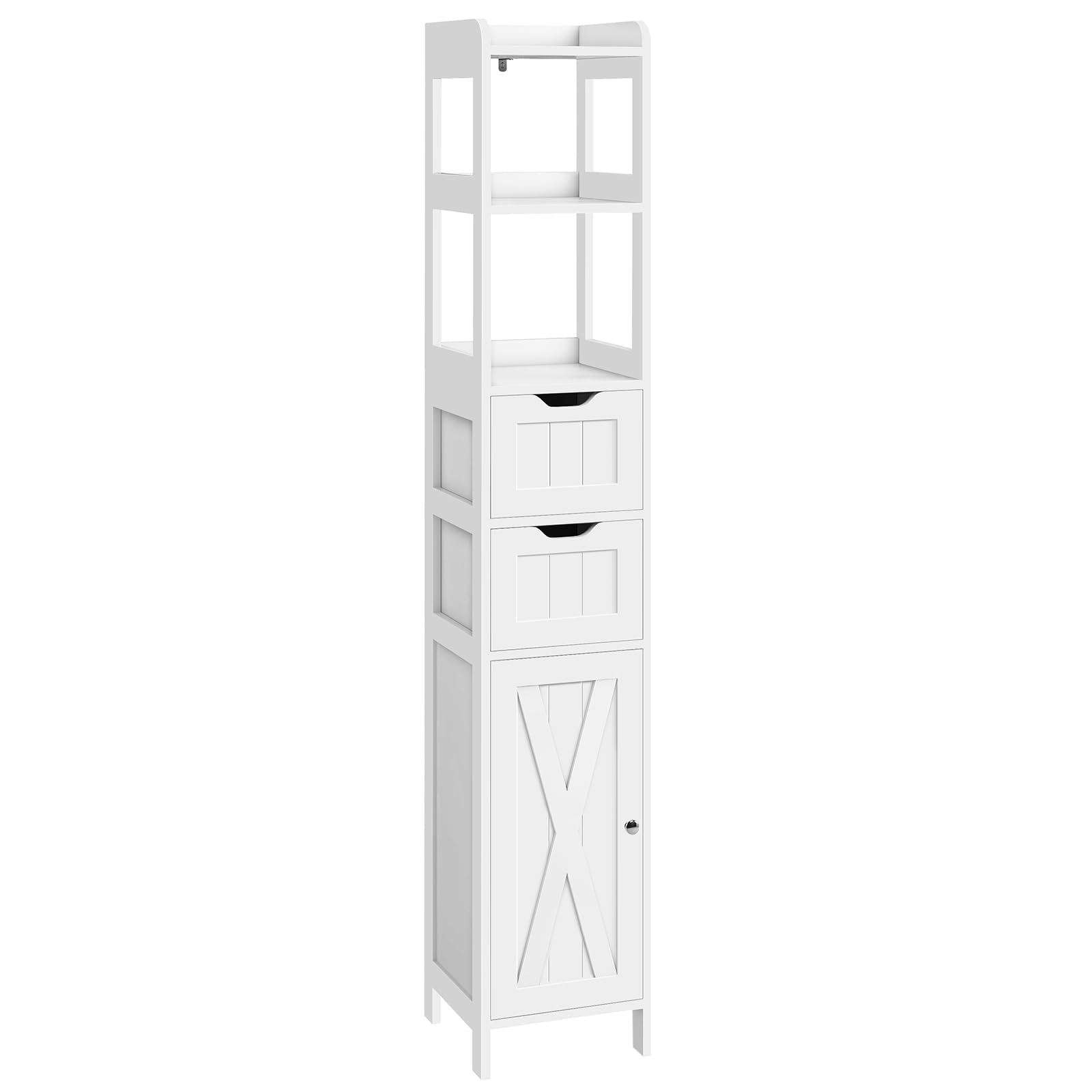 Freestanding Narrow Tall Bathroom Cabinet with Door & Adjustable Shelf - Multifunctional Floor Storage with 2 Drawers, White - Perfect for Small Bathrooms, Bedrooms & Laundry Rooms