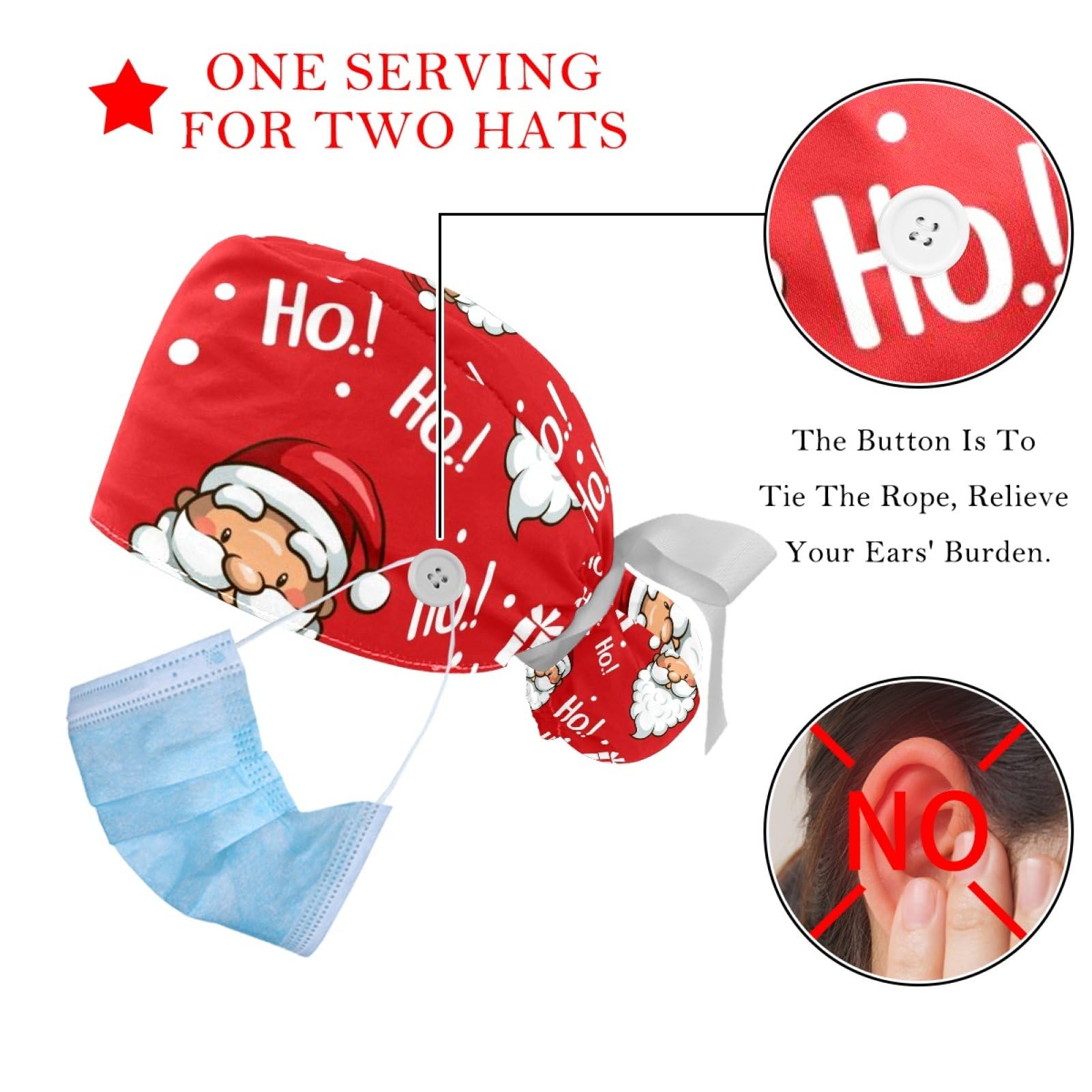 2 Pack Adjustable Surgical Scrub Caps for Women - Halloween Bat Print Nurse Hat with Tie Back for Long Hair - Perfect for Hospitals, Clinics & Costume Parties