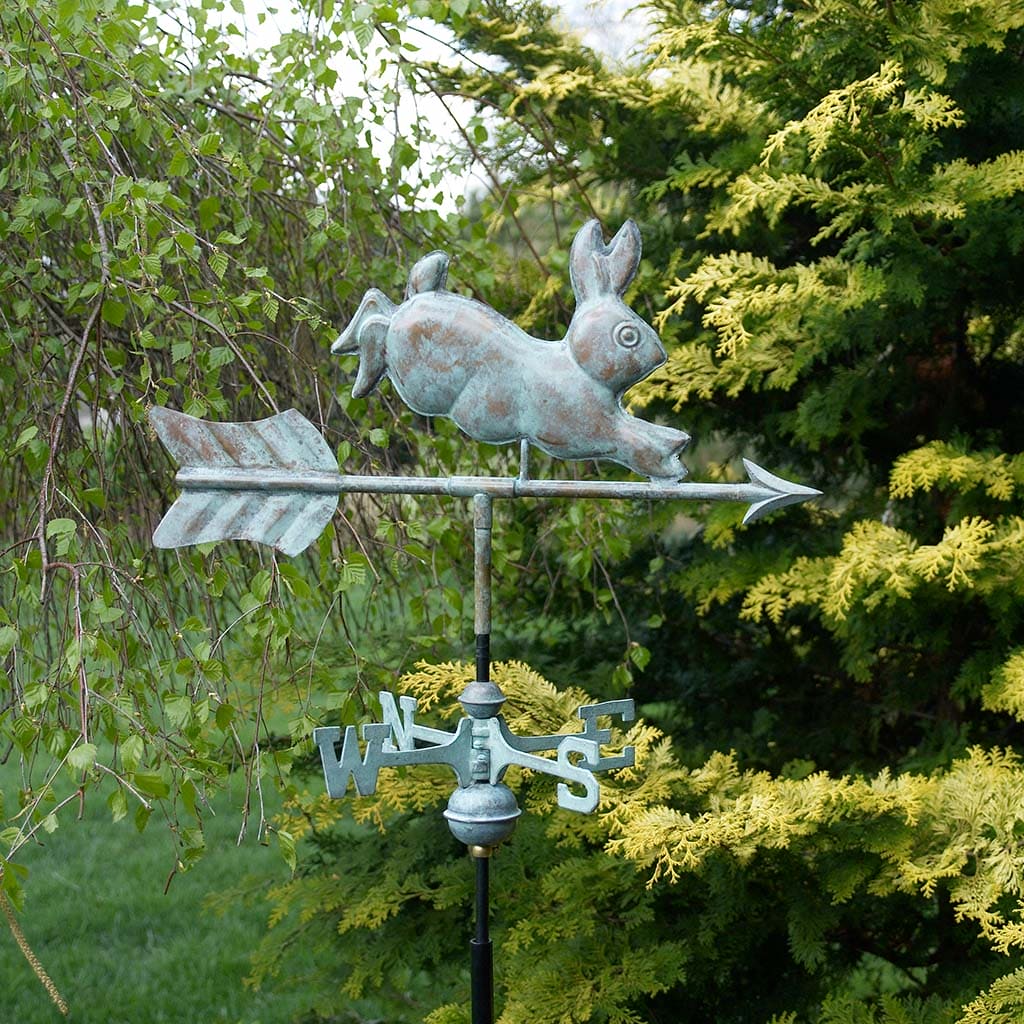 Good Directions Blue Verde Copper Rabbit Garden Weathervane with Pole - Rustic Outdoor Decor for Yard, Farmhouse, or Cottage Garden