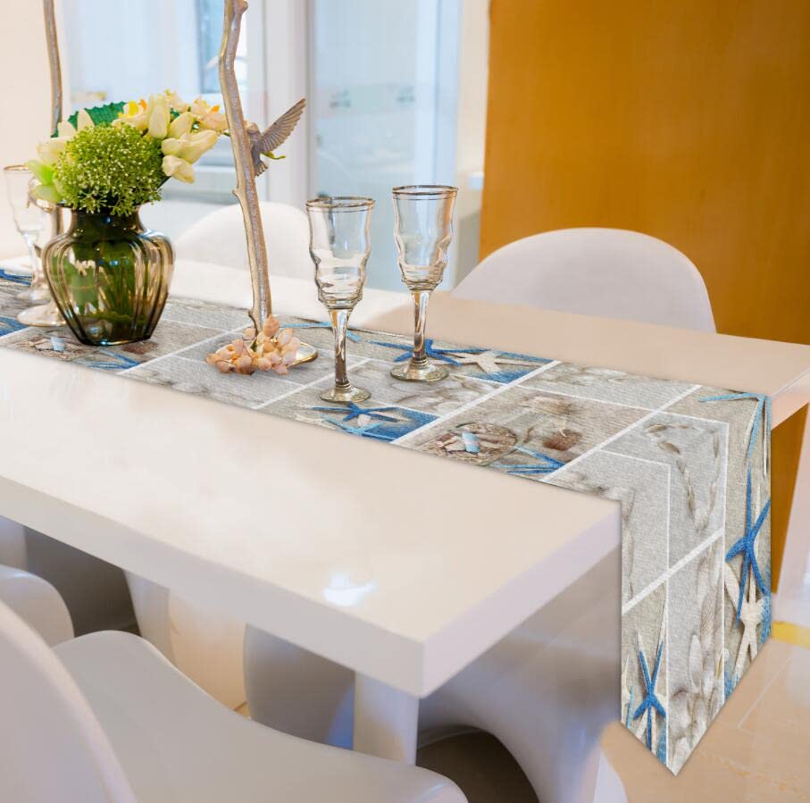 AUUXVA 13x70 Inches Long Beach Seashell Print Polyester Table Runner - Summer Coastal Decor for Kitchen, Dining Table, Coffee Table, Party & Holiday Banquet Decoration | Perfect for Beach Weddings, Coastal Home Decor & Summer Entertaining