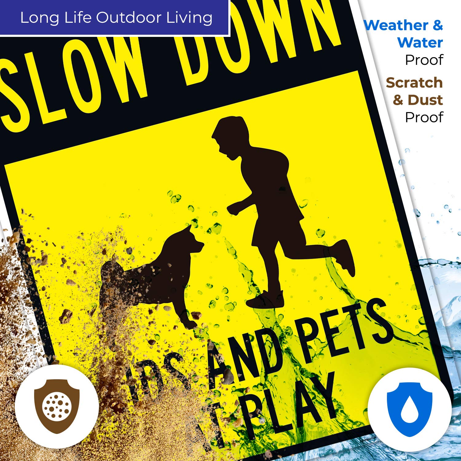 Slow Down Kids and Pets Playing Sign - 24x30 Inches Rust-Free Aluminum Traffic Sign - Fade Resistant for Indoor/Outdoor Use - Made in USA - Perfect for Neighborhood Safety & School Zones