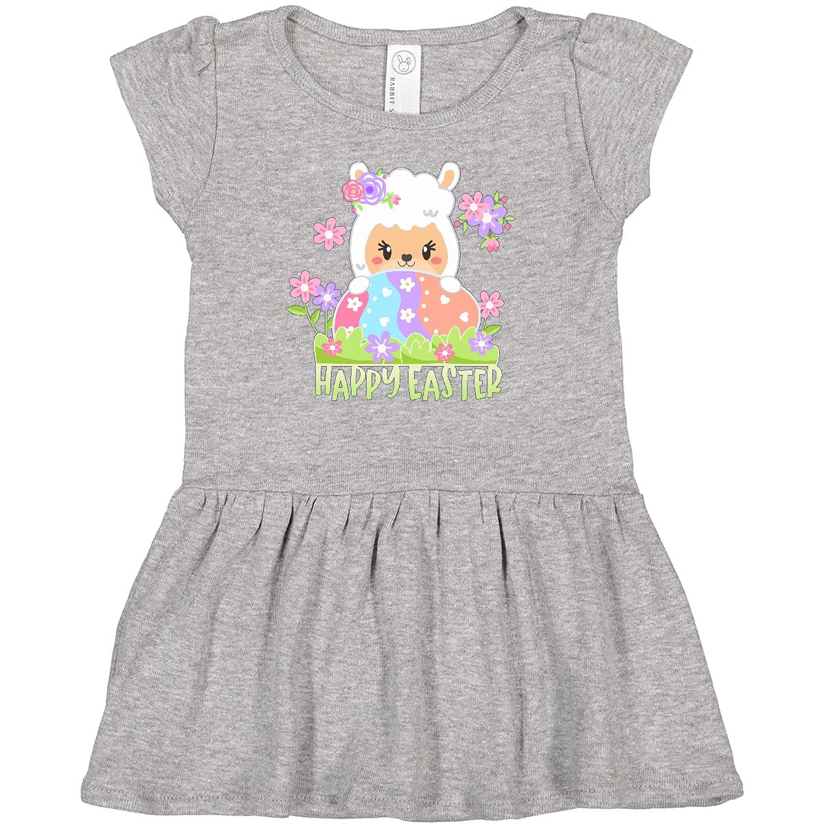 Inktastic Happy Easter Llama with Spring Flowers and Egg Baby Dress - Cute Easter Outfit for Infants, Spring Photoshoot, Holiday Party & Family Gathering