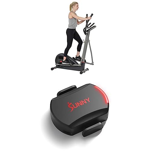 Sunny Health & Fitness SF-E320002 Pre-Programmed Elliptical Trainer & CB110 Exercise Bike with Advanced Cadence Sensor - 2-in-1 Home Gym Bundle for Cardio Workouts and Indoor Cycling Training