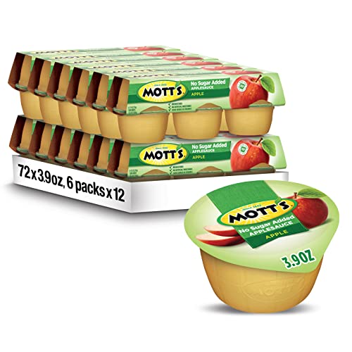 Mott's Unsweetened Applesauce Cups - 3.9 oz (6 Count, Pack of 12) | Healthy Snack for Kids Lunch Boxes, Baking Recipes & On-the-Go Snacking