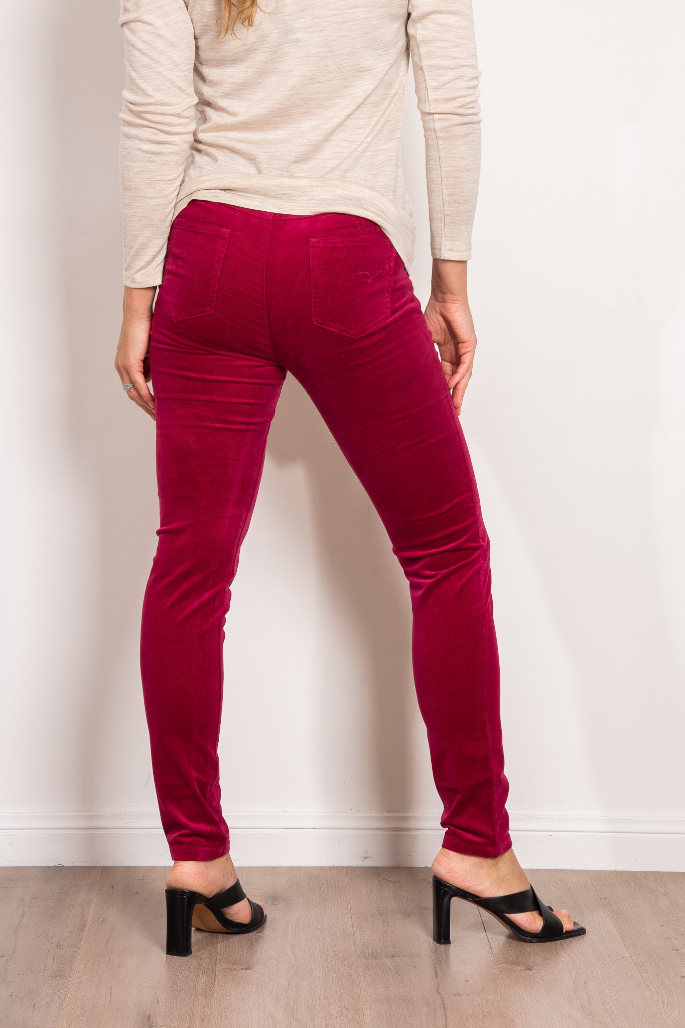 Vassalli Women's Fine Skinny Corduroy Pull On Pants - Stretch Comfort Fit High Waisted Trousers for Work, Office & Casual Wear