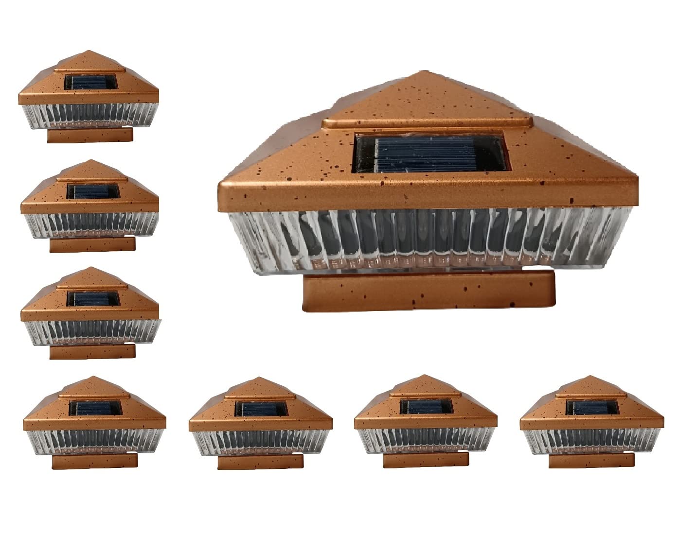 8 Pack Solar Powered 6x6 Inch Square Plastic Post Fence Cap Lights - Black/Copper/White/Brown Options (Copper) with 5 LED Bulbs for Outdoor Garden, Pathway, Deck & Yard Decoration
