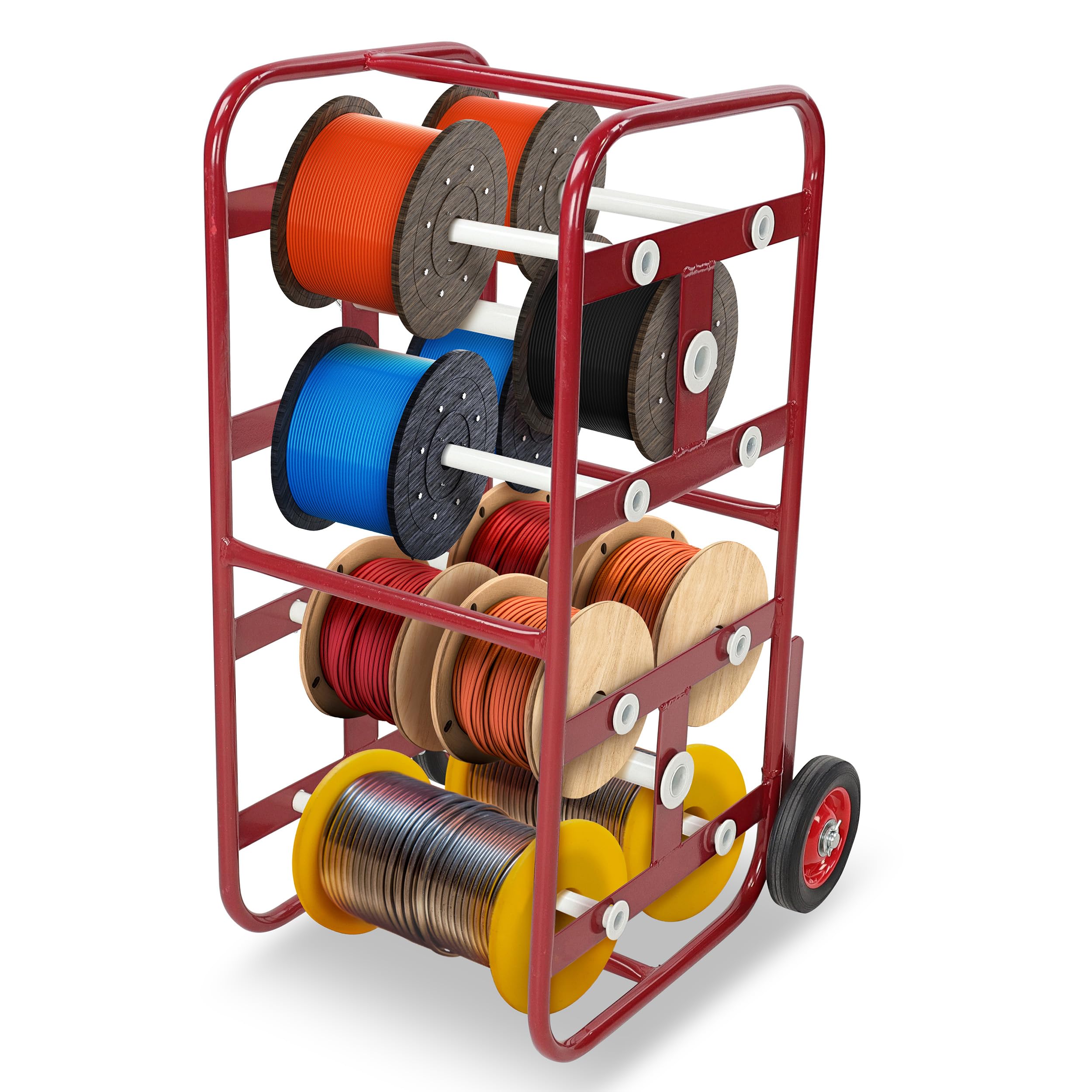 BISupply Wire Spool Rack Cable Caddy - Heavy Duty Red Cable Organizer with Wheels for Electrical Wires & Bulk Storage | Perfect for Electricians, Construction Sites & Workshop Organization