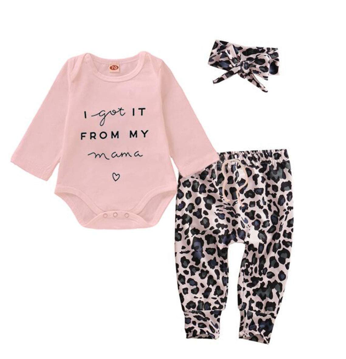 Newborn Baby Girl Clothes - 'I Got It From My Mama' Printed Ruffle Romper & Leopard Print Leggings Outfit Set | Fall Fashion for Photo Shoots, Playdates & Special Occasions