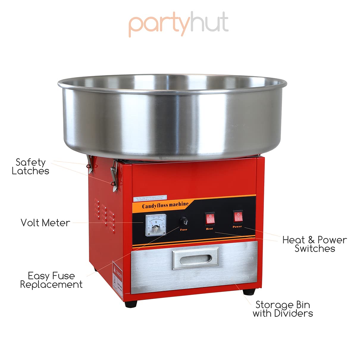 Commercial Cotton Candy Machine - Large Professional Candy Floss Maker for Parties & Events (Red) - Perfect for Birthday Parties, Carnivals, Fairs & Concession Stands