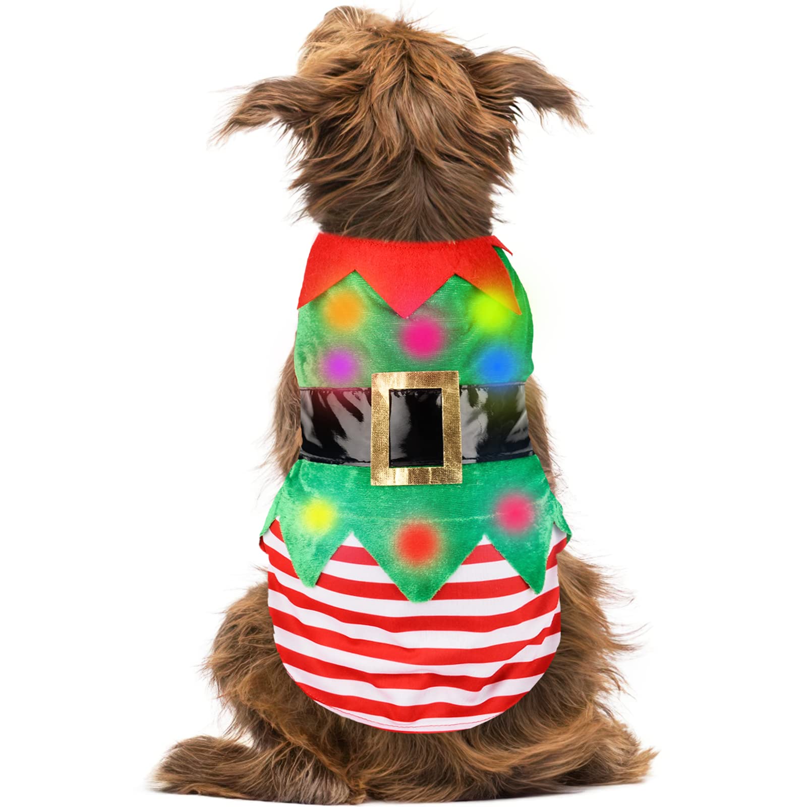Festive Christmas Dog Sweaters & Dresses - Cozy Fleece Outfits with Green Lights for Small, Medium & Large Dogs | Perfect for Holiday Photos & Family Gatherings