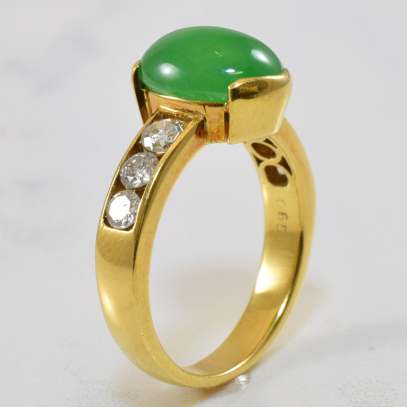 5.00ct Diamond Channel Detailed Jadeite Ring with 0.60ctw Side Stones - Size 8 | Elegant Wedding, Anniversary & Special Occasion Jewelry Gift for Women