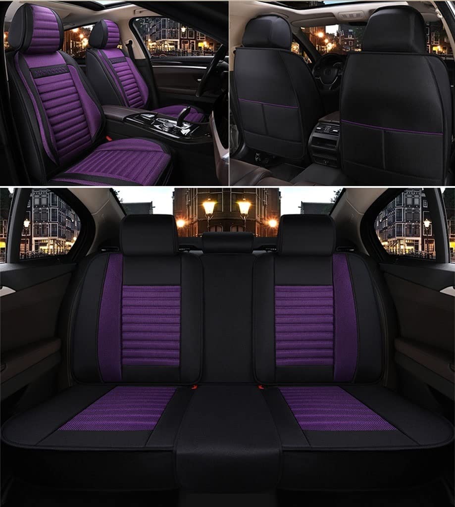Universal Car Seat Covers Full Set - 5-Piece Premium Cushion Protectors with Neck Pillow for SUV, Sedan, Pickup Truck | All-Season Comfort & Protection (Purple) | Perfect for Road Trips, Commuting & Family Travel