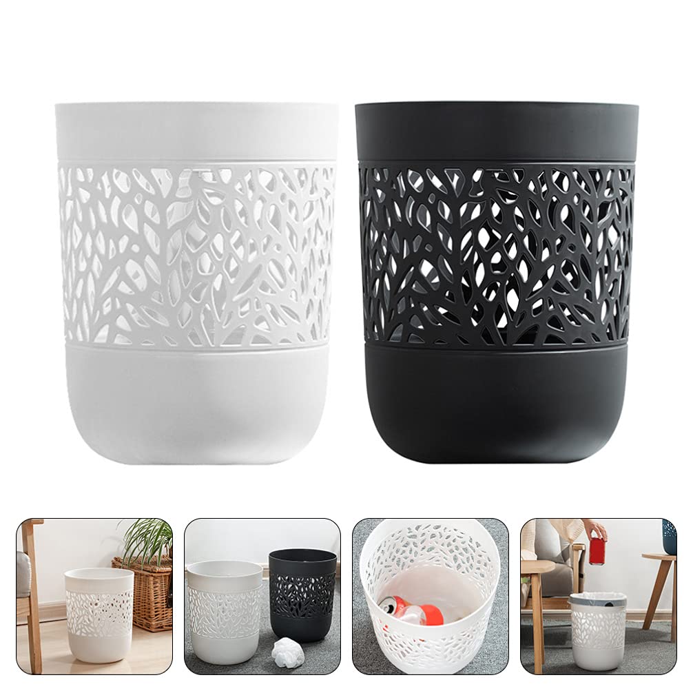 Jojofuny 2-Pack Small Plastic Trash Cans - Hollow Wastebasket for Bathroom, Bedroom, Kitchen, Office & Kids Room - Compact Garbage Bin for Home & Office Use - Perfect for Deskside, Under Sink & Closet Organization