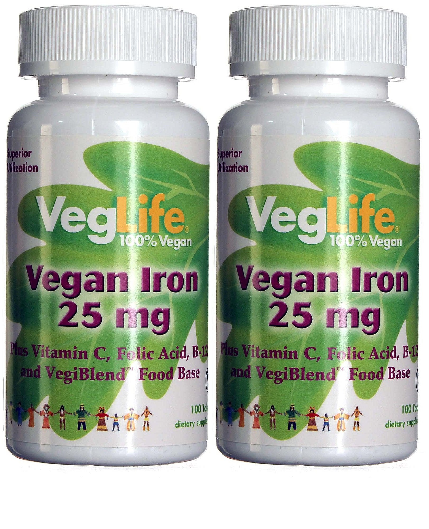 VegLife Vegan Iron Supplement 25mg - 100 Tablets (Pack of 2) - Supports Energy & Red Blood Cell Production - Ideal for Plant-Based Diets & Active Lifestyles