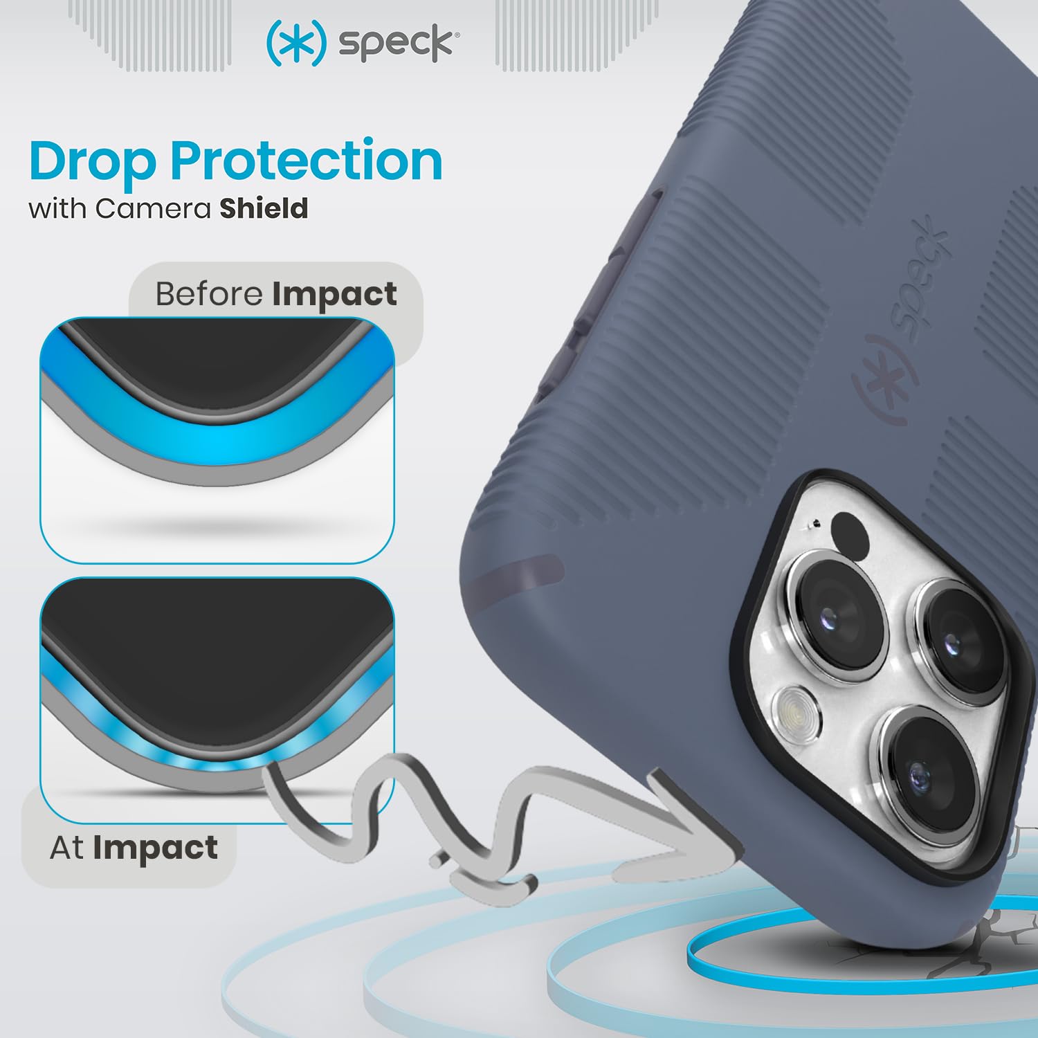 Speck iPhone 15 Pro Case with MagSafe - 6.1 Inch Shockproof Phone Cover, Anti-Scratch & Soft Touch Grip - CandyShell Grip in Mystery Blue/Faded Denim - Perfect for Daily Use, Outdoor Activities & Travel Protection