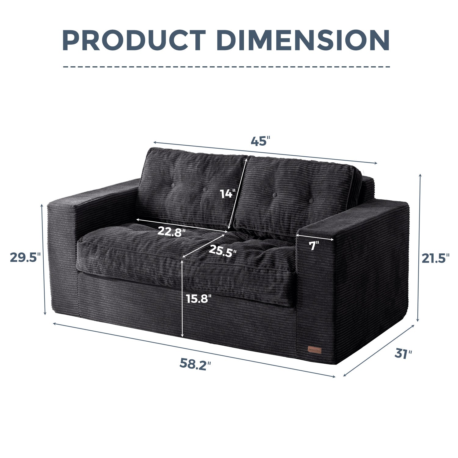 MAXYOYO Bean Bag Sofa Chair - Tufted Loveseat Boneless Couch with Removable Cushion & Backrest, Black | Comfortable Floor Seating for Living Room, Bedroom, Game Room & Dorm