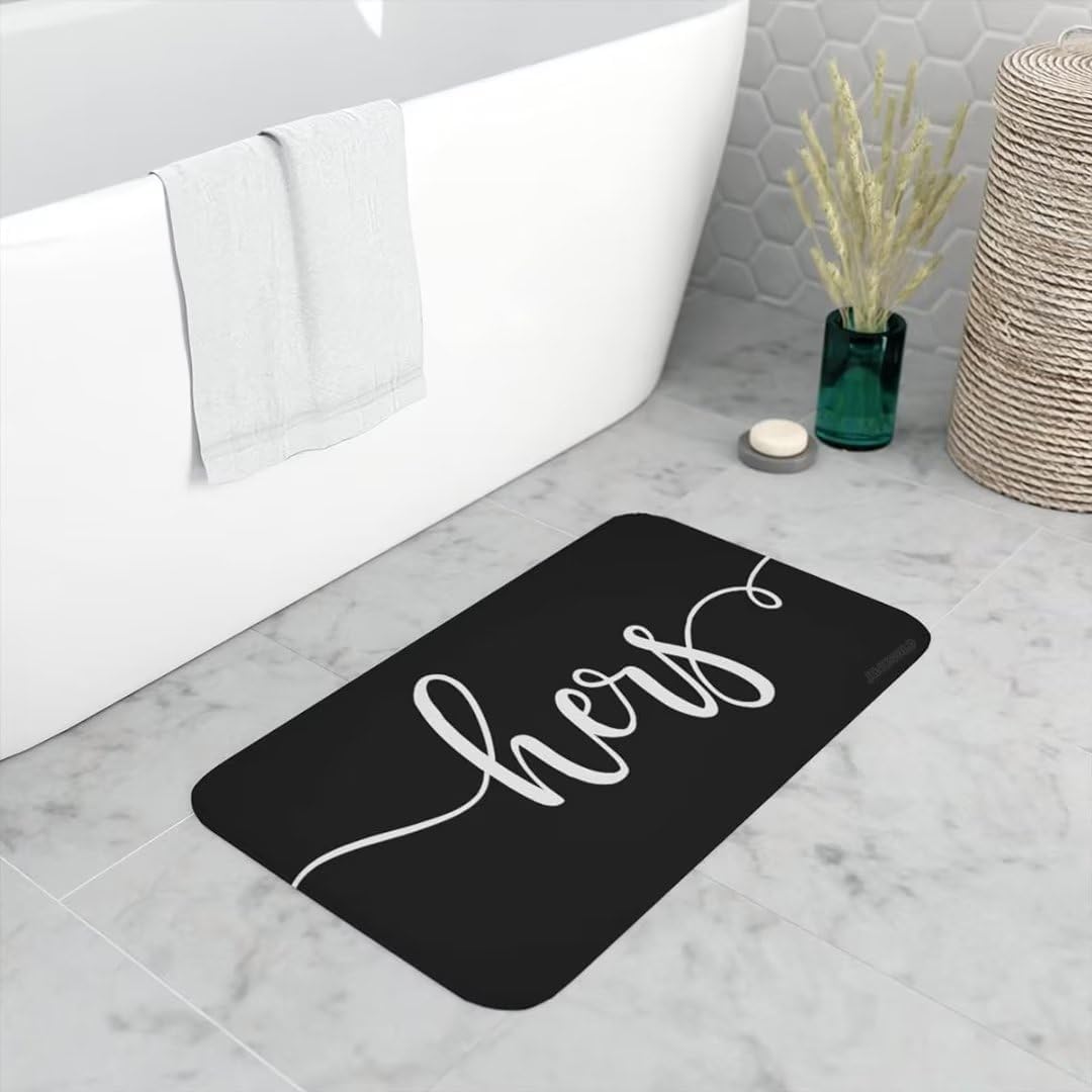 His and Hers Bath Mat Set - 24x16 Inches Black and White Bathroom Rugs for Couples | Non-Slip Mr. & Mrs. Bath Mats | Funny Wedding Gift Idea for Newlyweds | Perfect for Master Bathroom, Guest Bath, or Romantic Getaway