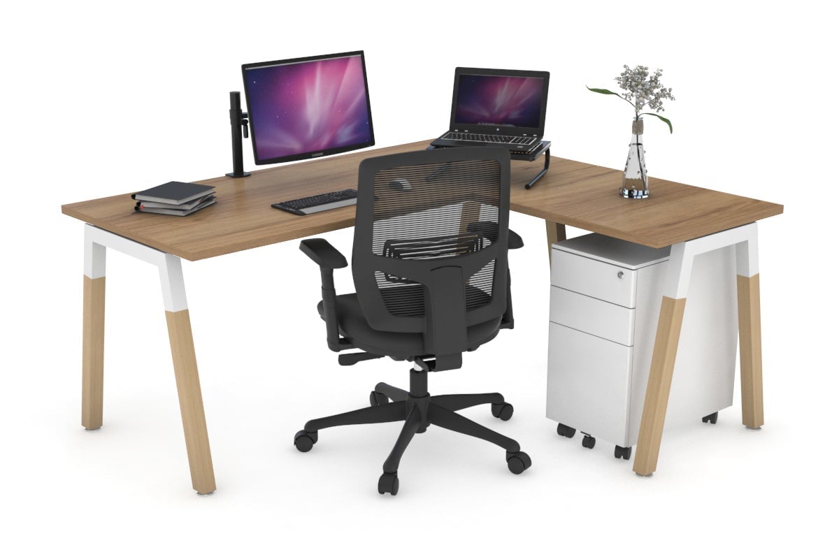 L-Shaped Corner Office Desk with Quadro A Legs & Wood Cross Beam - 1400L x 1450W - Perfect for Home Office, Study Room & Workspace Organization