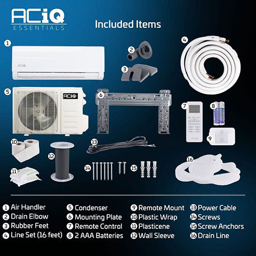 ACiQ 12,000 BTU 19 SEER2 Wall Mount Mini Split Air Conditioner with WiFi - 115V Single Zone Cooling System for Bedroom, Office & Small Spaces