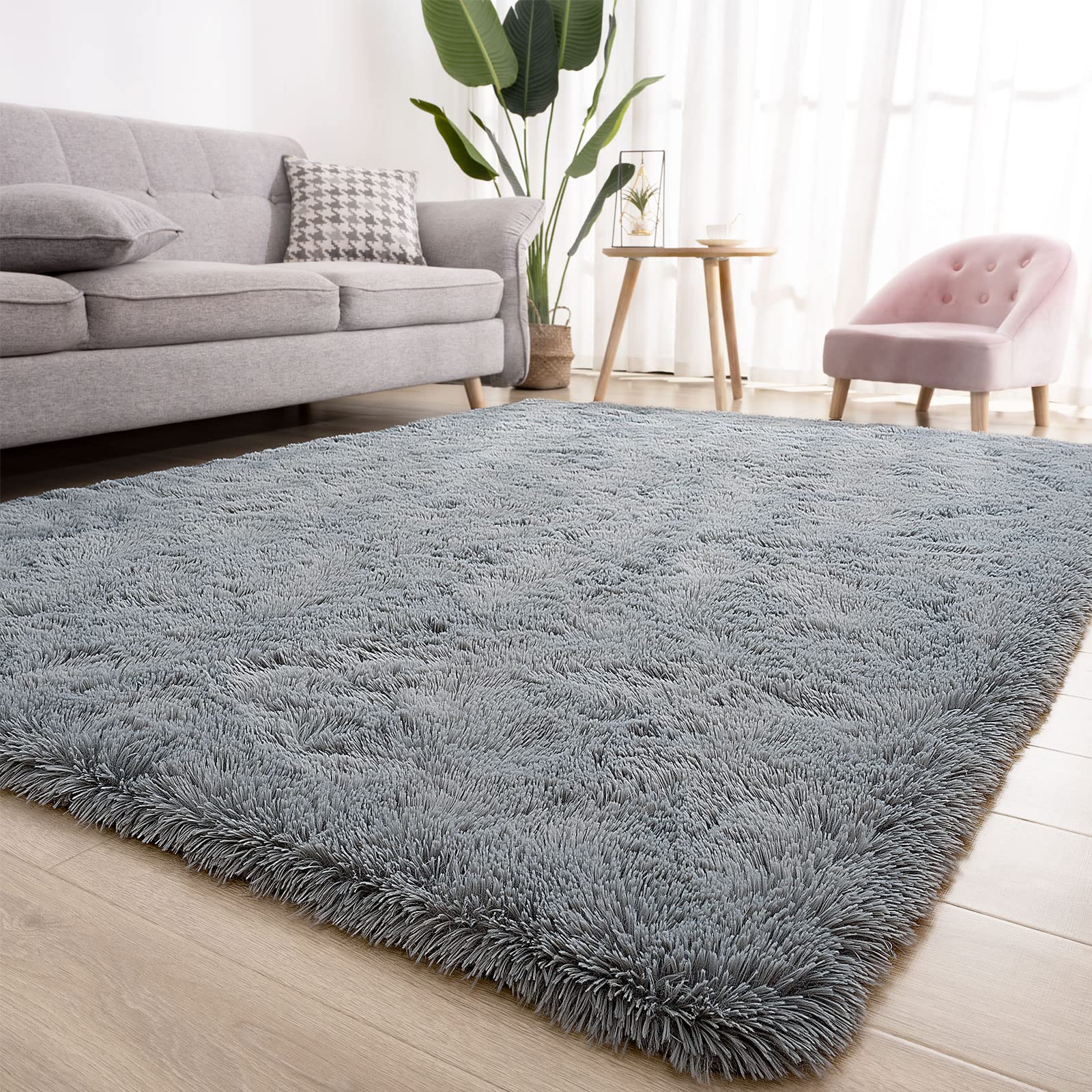 Soft Grey Fluffy Shag Area Rug 6x9 Feet - Plush Furry Carpet for Living Room, Bedroom, Kids Room, Nursery, Playroom & College Dorm Decor - Ultra Soft Shaggy Rug for Cozy Home & Play Areas