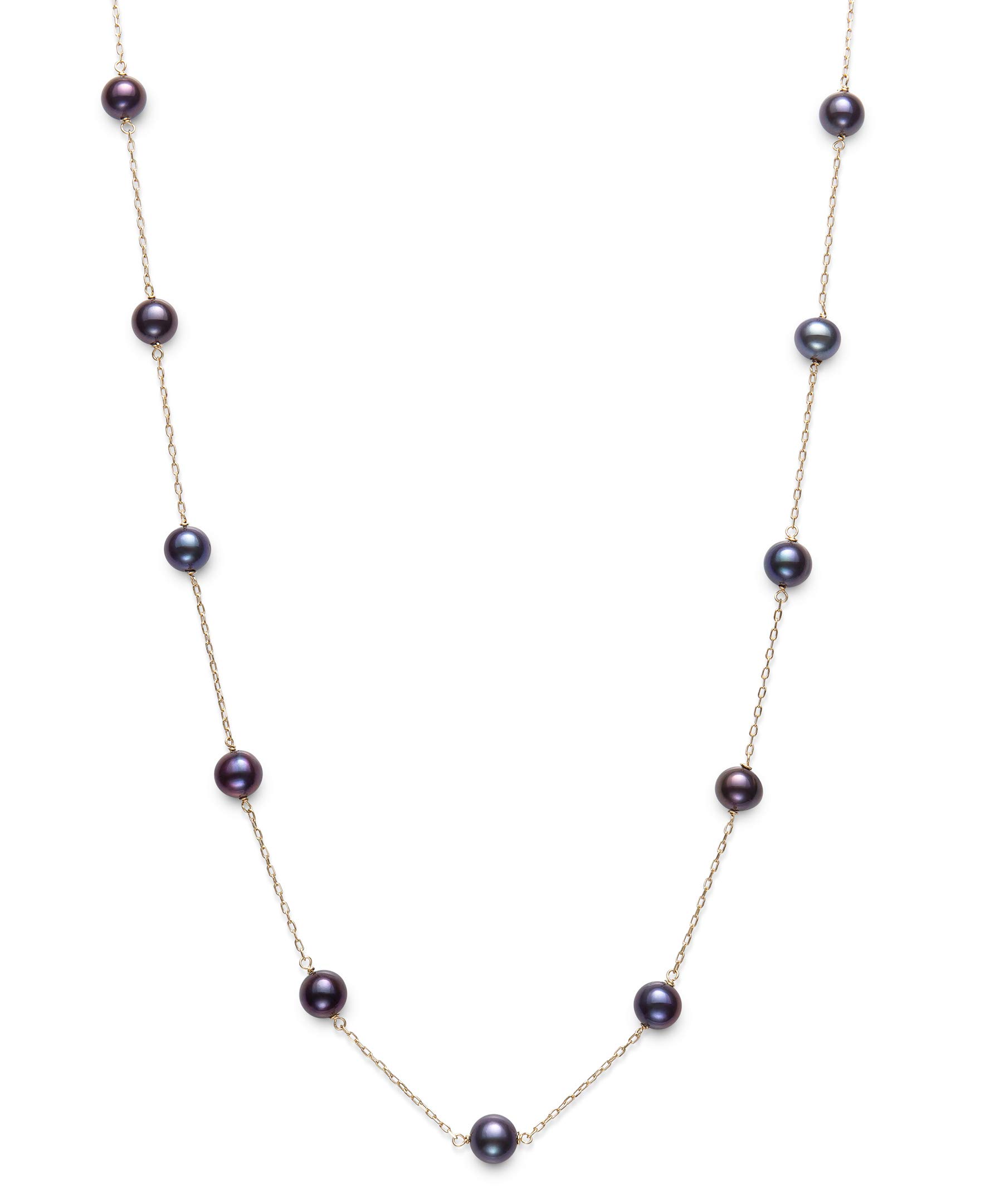 10K Yellow Gold Cultured Freshwater Pearl Station Necklace - 18 Inch Chain for Women | Elegant Jewelry Gift for Brides, Anniversaries & Special Occasions