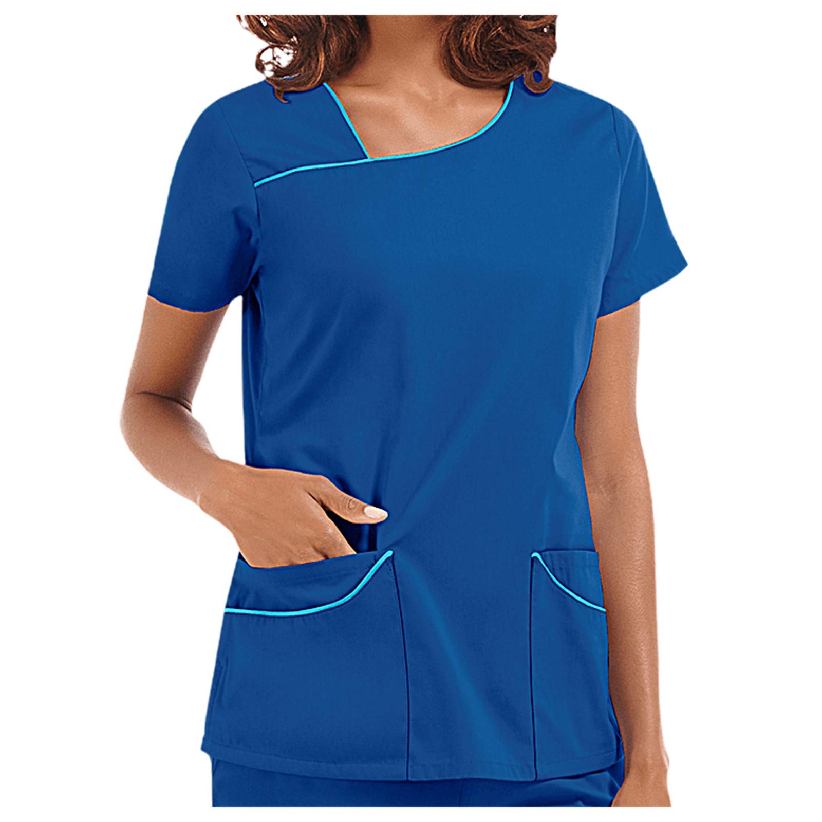Women's Short Sleeve Wrap Scrubs Tops - V Neck Tunic Work Shirts with Pockets | Comfortable Summer Casual Nursing Uniform for Healthcare Professionals & Housework