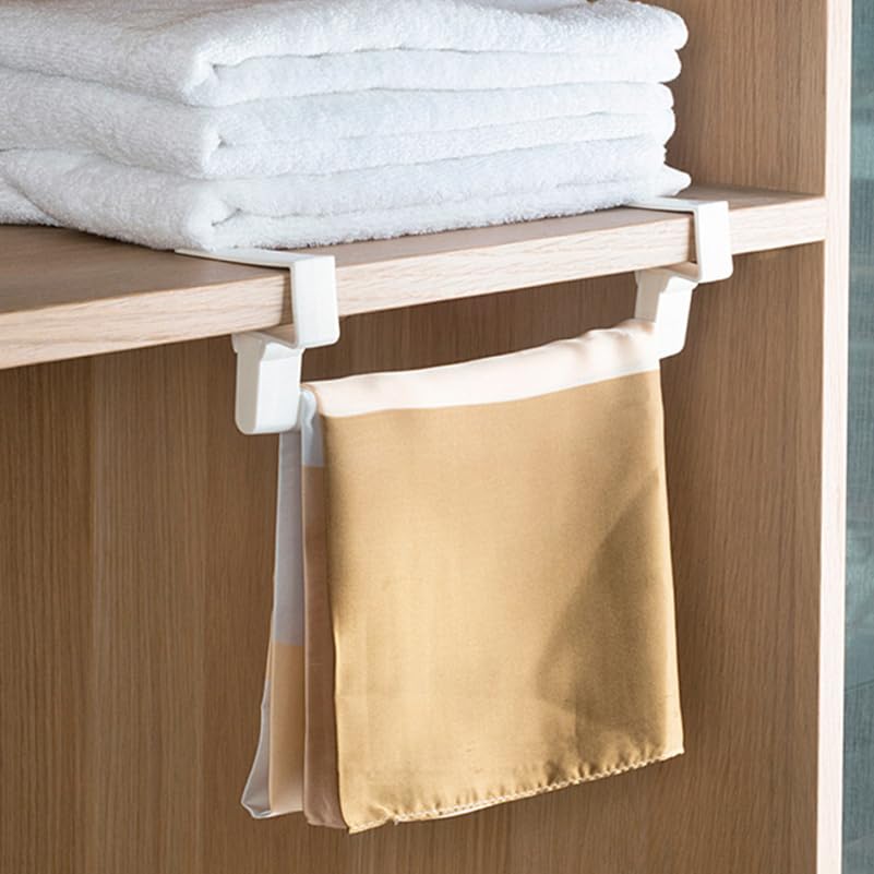 2-Pack No-Drill Over Door Towel Rack - White ABS Cabinet Mount Bathroom Towel Holder & Organizer for Kitchen, Bathroom, and Bedroom Storage