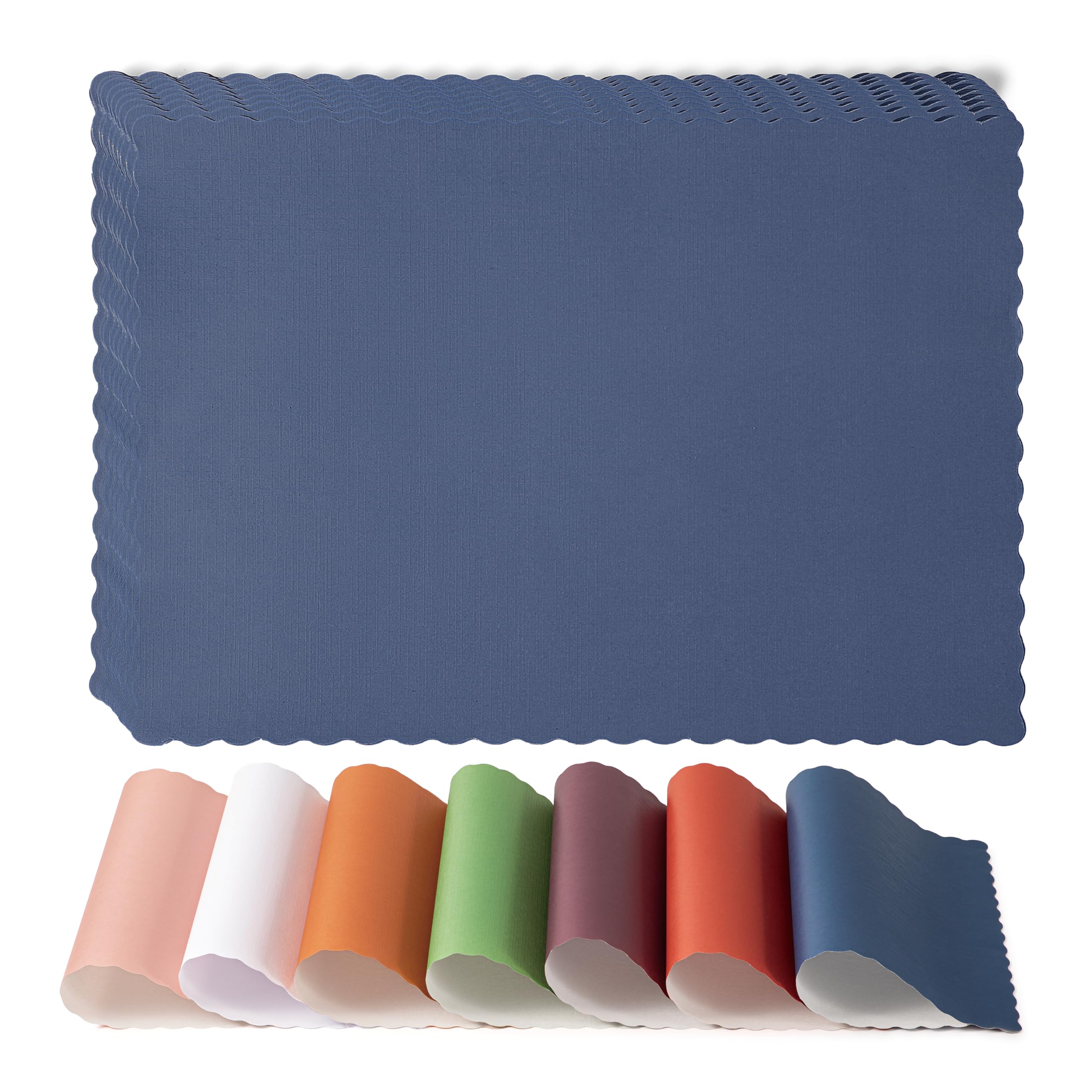 1000 Pack Disposable Paper Placemats 14x10 Inch - Blue Wavy Scalloped Edge for Restaurants, Catering & Dining Tables | Perfect for Baby Showers, Kids Birthday Parties & Family Gatherings