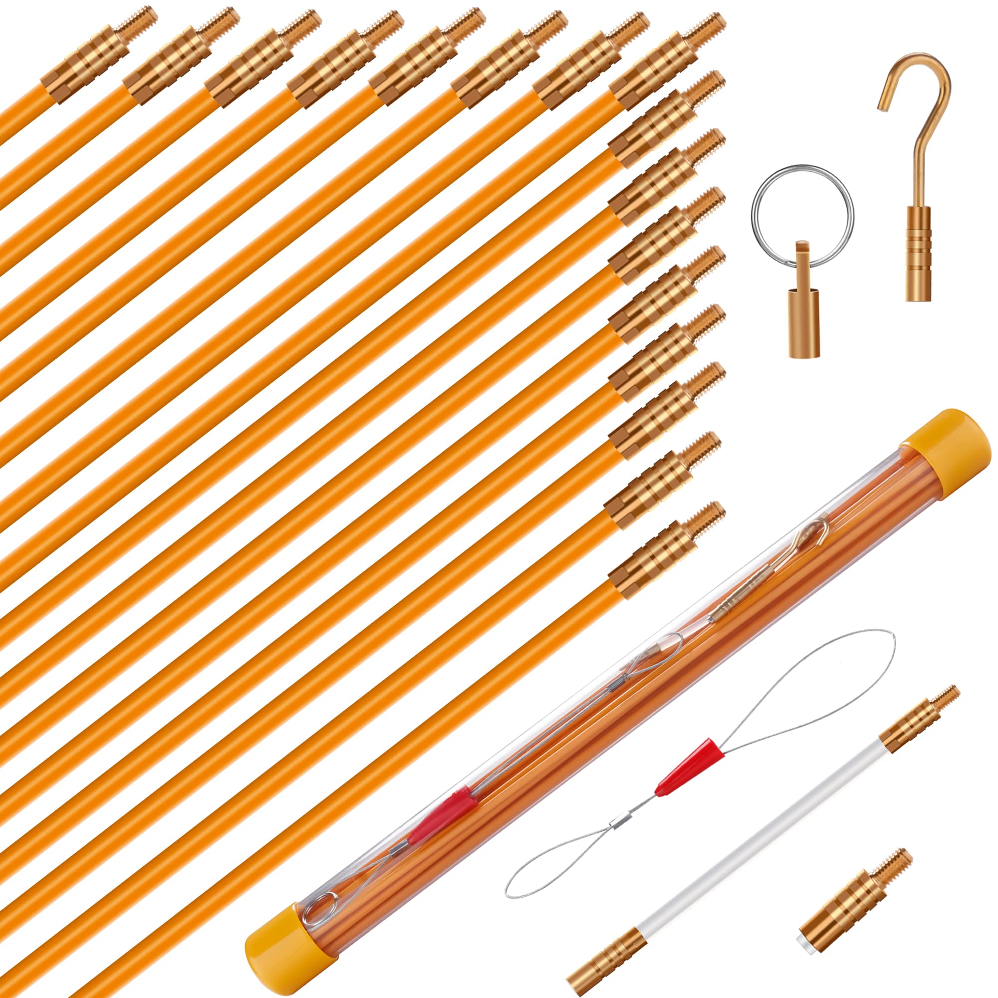 KOOTANS 22FT Fiberglass Wire Fishing Kit - Electrical Cable Puller with Multiple Attachments for Wall, Conduit & Ceiling Wiring | Professional Electrician Tool for Home & Office Installations
