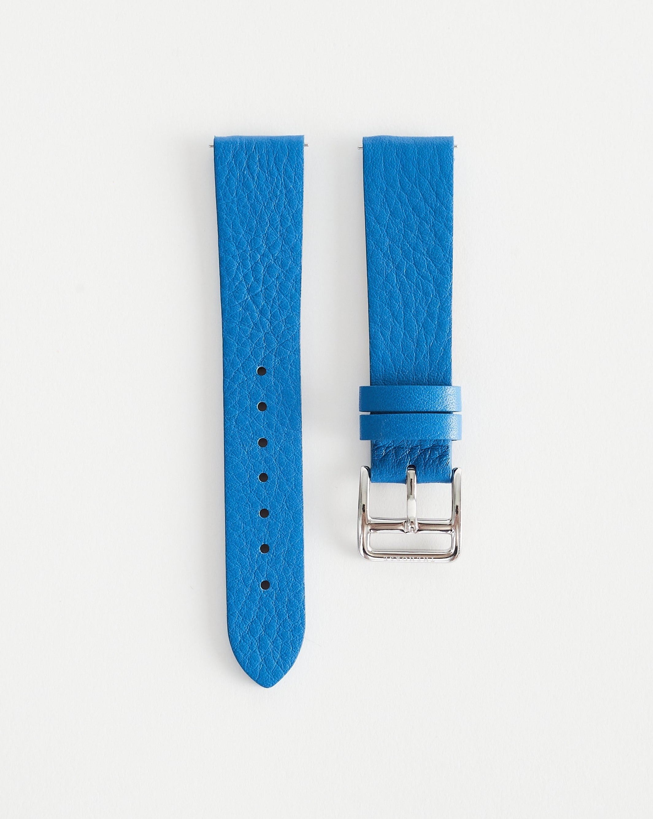 18mm Cobalt Blue Leather Dress Watch Strap with Polished Silver Buckle - Elegant Replacement Band for Formal & Business Occasions