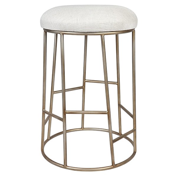Aiden Gold Steel Kitchen Stool with Natural Linen Cushion - Modern Bar Stool for Kitchen Island, Breakfast Nook & Dining Room - Adjustable Height Counter Stool for Home Decor
