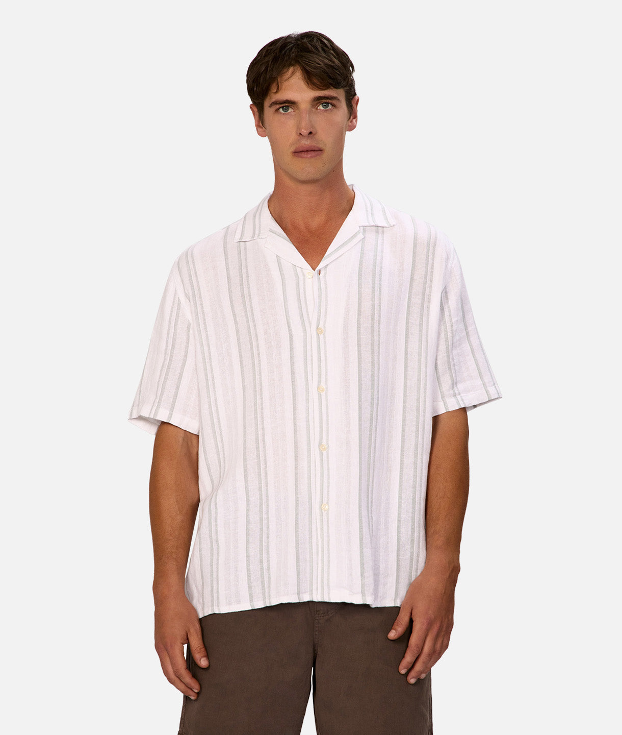 The Castino Short Sleeve Linen Shirt for Men - Breathable Off White & Sage Green Casual Button Down Shirt - Perfect for Summer Beach, Vacation & Outdoor Activities
