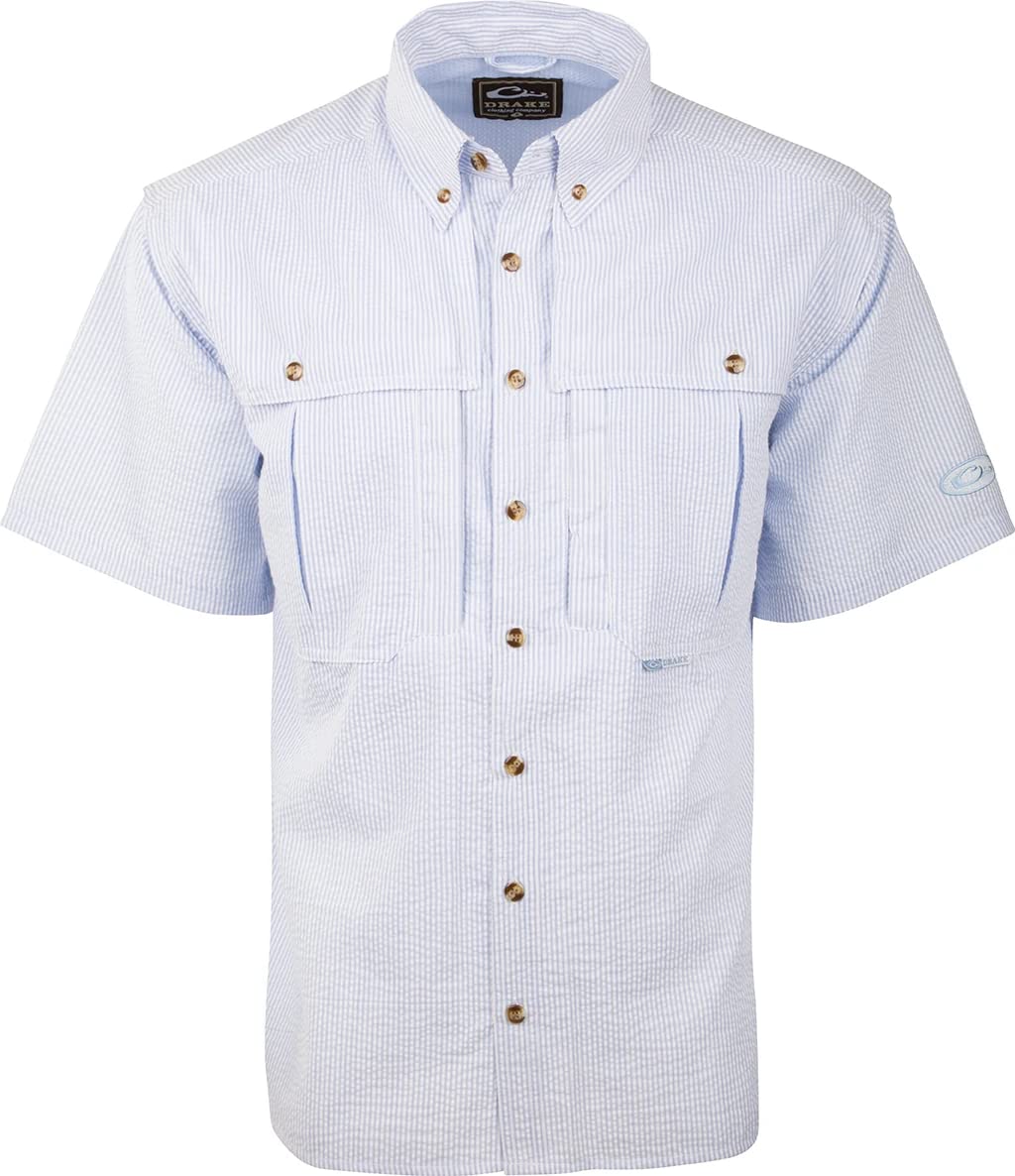 Drake Wingshooter's Seersucker Short Sleeve Shirt for Men - Lightweight & Breathable Summer Casual Wear for Outdoor Activities & Travel
