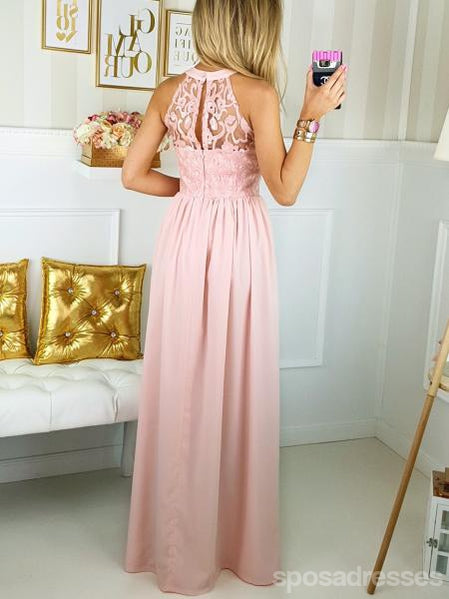 Elegant Pink Halter Lace Long Evening Prom Dress with Side Slit - Perfect for Formal Dances, Weddings & Special Occasions